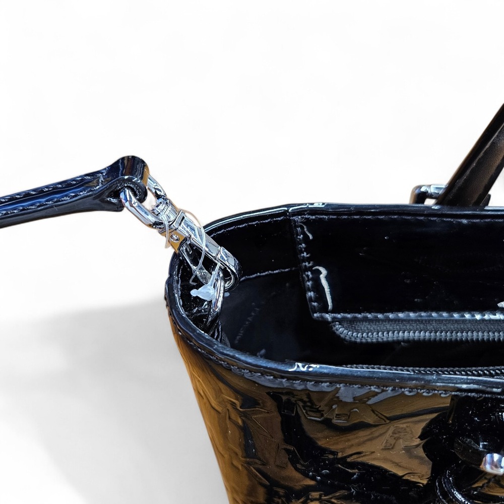 Michael Kors Jet Set Small Metallic Logo Debossed Convertible Tote Bag Black - Picture 11 of 14